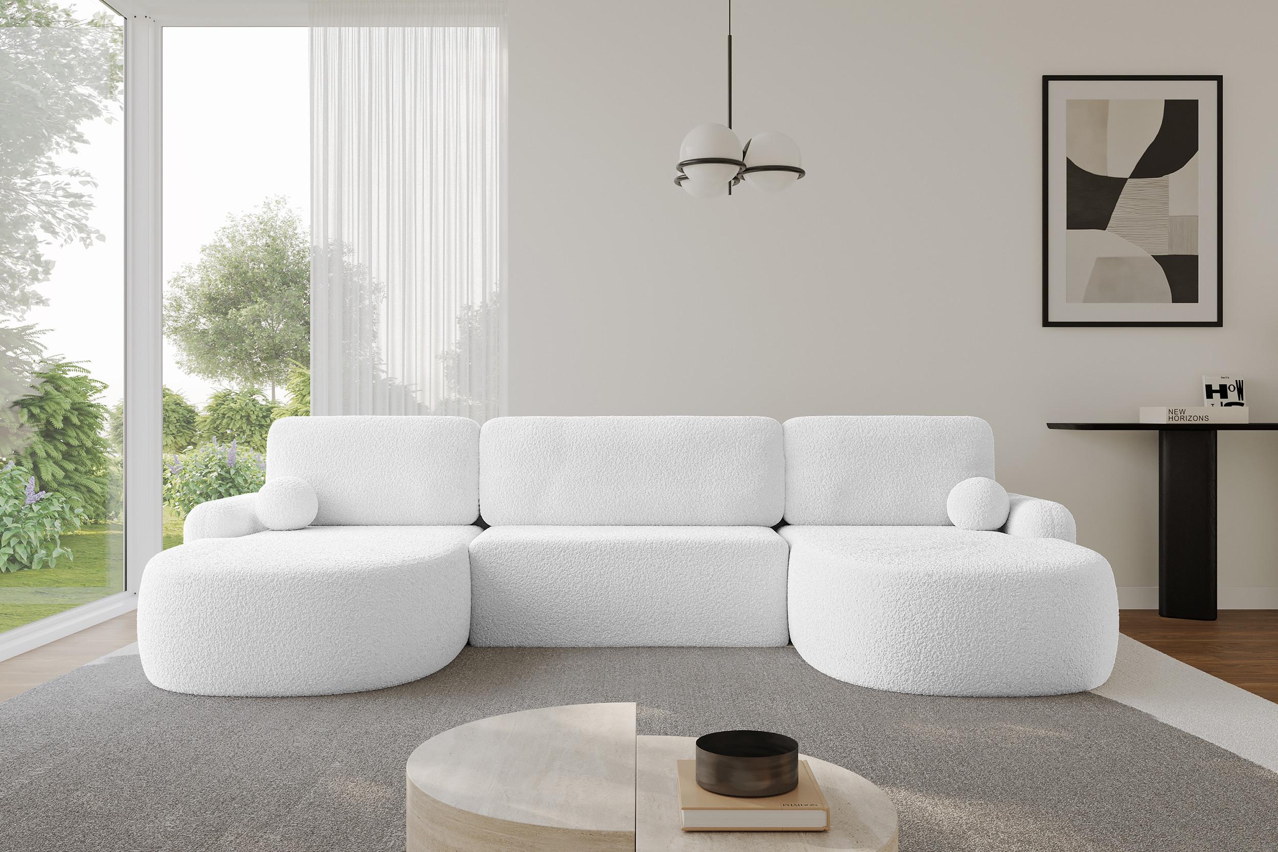 wohnli-moebel-suche-800001616867-1 WOHNLANDSCHAFT mit Schlaffunktion und Bettkasten LIRA-U - 335x172x89 Weiß Textil ALTDECOR Möbel > Sofas & Couches > Wohnlandschaften > Wohnlandschaften U-Form Weiß