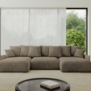 WOHNLANDSCHAFT mit Schlaffunktion und Bettkasten ONESK-U-v1 317x177x72 Braun Velours Textil ALTDECOR Möbel > Sofas & Couches > Wohnlandschaften > Wohnlandschaften U-Form Braun