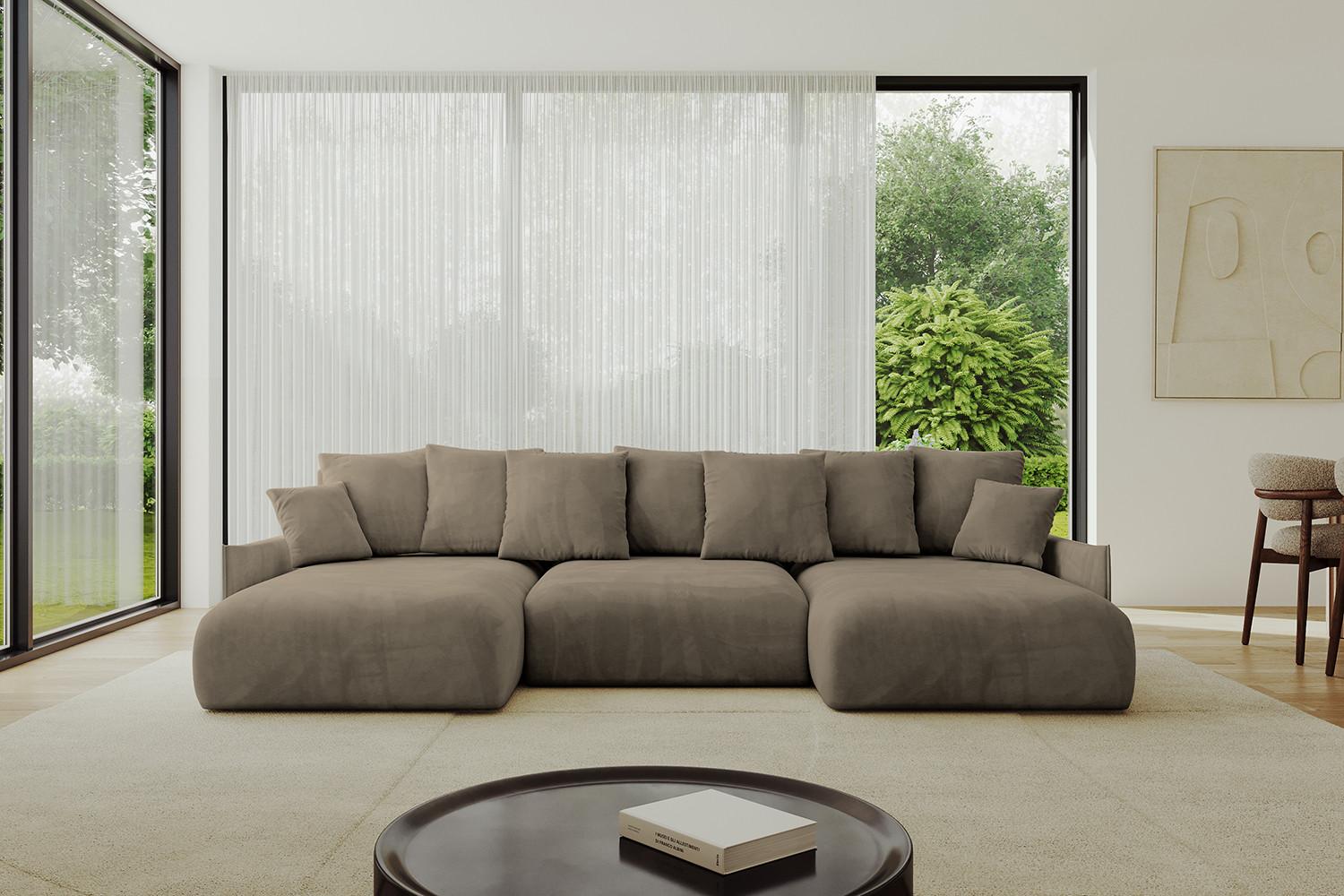 WOHNLANDSCHAFT mit Schlaffunktion und Bettkasten ONESK-U-v1 317x177x72 Braun Velours Textil ALTDECOR Möbel > Sofas & Couches > Wohnlandschaften > Wohnlandschaften U-Form Braun