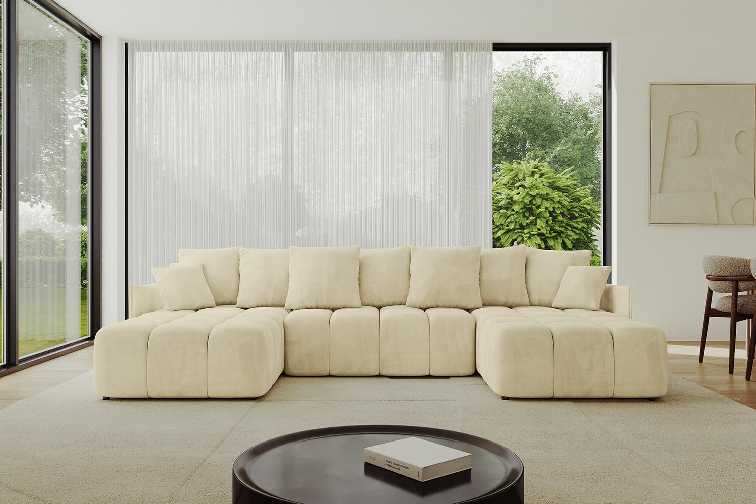WOHNLANDSCHAFT LONLI-U 355x189x68 Beige Velours Textil ALTDECOR Möbel > Sofas & Couches > Wohnlandschaften > Wohnlandschaften U-Form Taupe