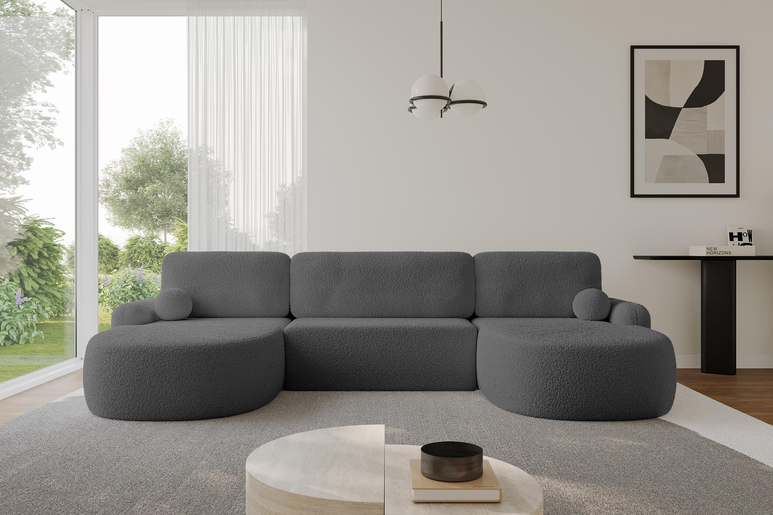 WOHNLANDSCHAFT mit Schlaffunktion und Bettkasten LIRA-U - 335x172x89 Grau Textil ALTDECOR Möbel > Sofas & Couches > Wohnlandschaften > Wohnlandschaften U-Form Grau