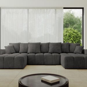 WOHNLANDSCHAFT LONLI-U 355x189x68 Dunkelgrau Velours Textil ALTDECOR Möbel > Sofas & Couches > Wohnlandschaften > Wohnlandschaften U-Form Anthrazit