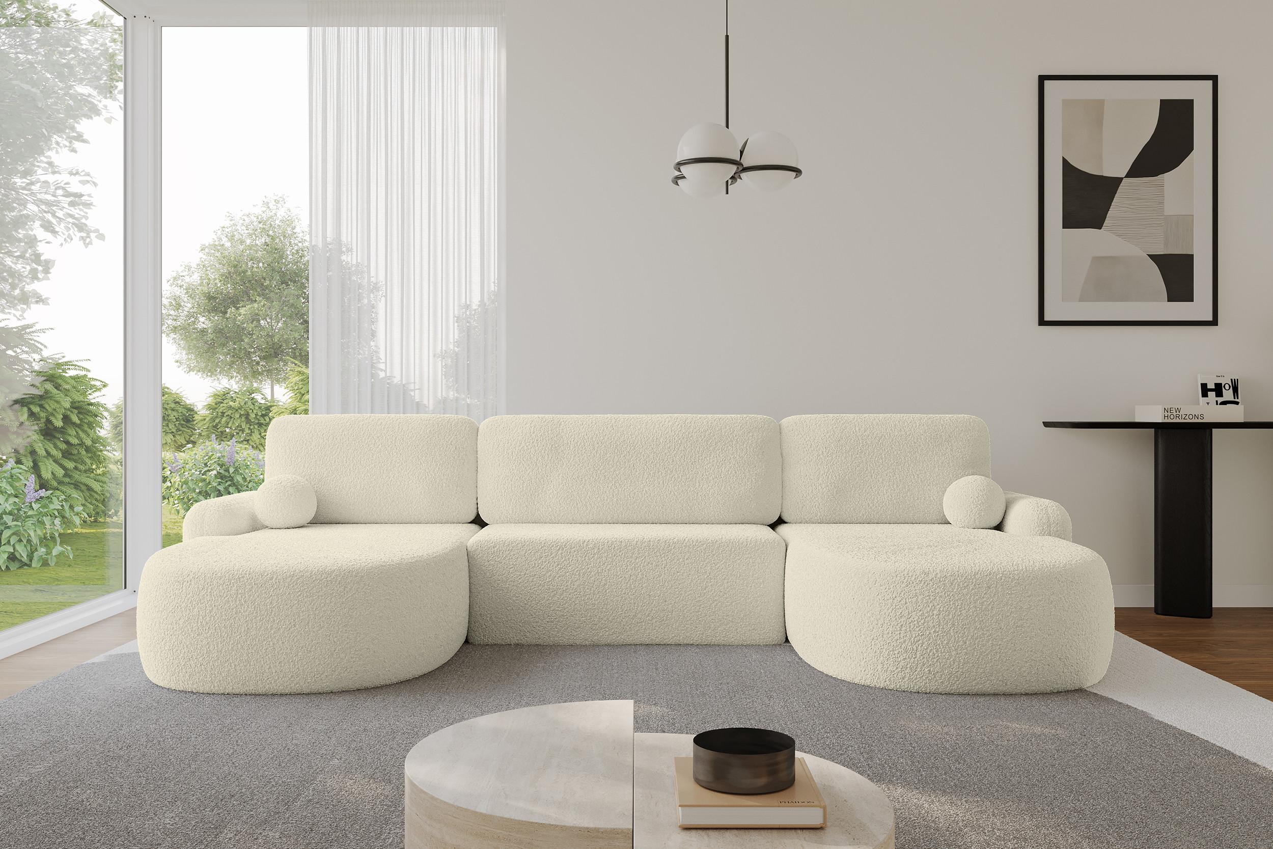WOHNLANDSCHAFT mit Schlaffunktion und Bettkasten LIRA-U - 335x172x89 Beige Textil ALTDECOR Möbel > Sofas & Couches > Wohnlandschaften > Wohnlandschaften U-Form Weiß