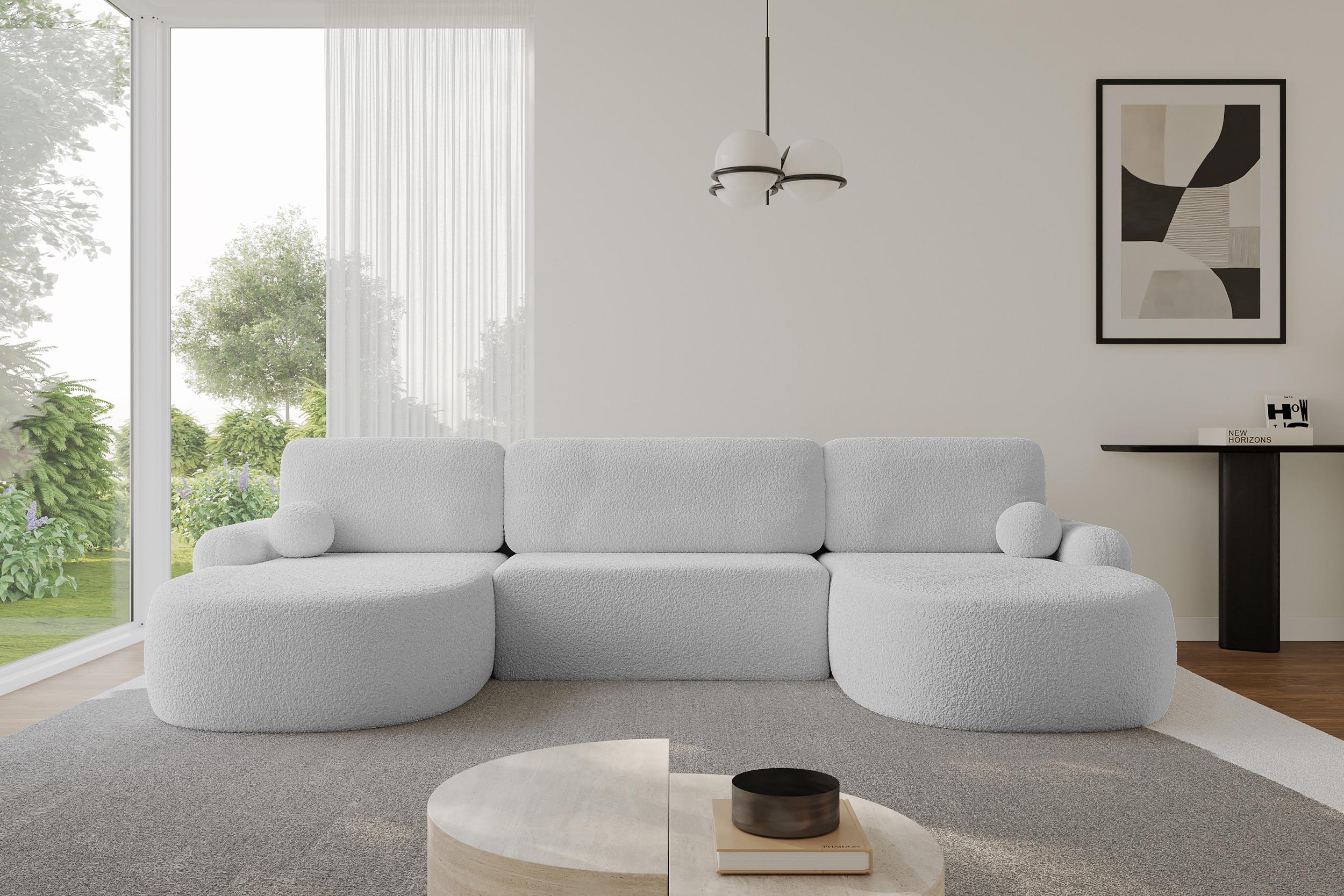 WOHNLANDSCHAFT mit Schlaffunktion und Bettkasten LIRA-U - 335x172x89 Hellgrau Textil ALTDECOR Möbel > Sofas & Couches > Wohnlandschaften > Wohnlandschaften U-Form Grau