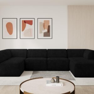 wohnli-moebel-suche-800001616885-1 WOHNLANDSCHAFT Ottomane Rechts MOVO-L 345x180x78 cm Schwarz Velours Textil ALTDECOR Möbel > Sofas & Couches > Wohnlandschaften > Wohnlandschaften U-Form Schwarz