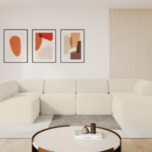wohnli-moebel-suche-800001616888-1 WOHNLANDSCHAFT Ottomane Rechts MOVO-L 345x180x78 cm Beige Bouclé Textil ALTDECOR Möbel > Sofas & Couches > Wohnlandschaften > Wohnlandschaften U-Form Braun