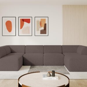wohnli-moebel-suche-800001616891-1 WOHNLANDSCHAFT Ottomane Rechts MOVO-L 345x180x78 cm Braun Bouclé Textil ALTDECOR Möbel > Sofas & Couches > Wohnlandschaften > Wohnlandschaften U-Form Braun