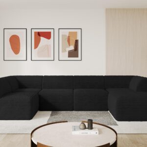 wohnli-moebel-suche-800001616895-1 WOHNLANDSCHAFT Ottomane Rechts MOVO-L 345x180x78 cm Schwarz Cord Textil ALTDECOR Möbel > Sofas & Couches > Wohnlandschaften > Wohnlandschaften U-Form Schwarz
