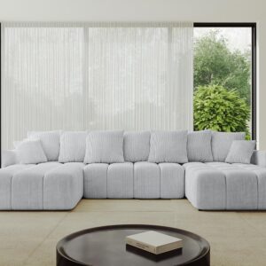 WOHNLANDSCHAFT LONLI-U 355x189x68 Grau Cord Textil ALTDECOR Möbel > Sofas & Couches > Wohnlandschaften > Wohnlandschaften U-Form Grau
