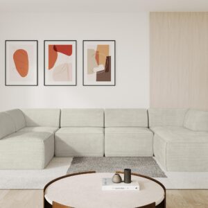 wohnli-moebel-suche-800001616899-1 WOHNLANDSCHAFT Ottomane Rechts MOVO-L 345x180x78 cm Cream Cord Textil ALTDECOR Möbel > Sofas & Couches > Wohnlandschaften > Wohnlandschaften U-Form Weiß