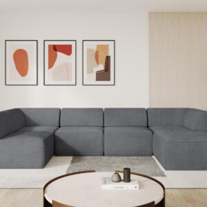 wohnli-moebel-suche-800001616904-1 WOHNLANDSCHAFT Ottomane Rechts MOVO-L 345x180x78 cm Dunkelgrau Cord Textil ALTDECOR Möbel > Sofas & Couches > Wohnlandschaften > Wohnlandschaften U-Form Grau