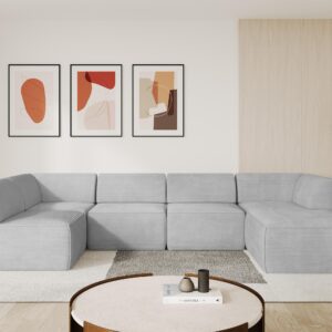 wohnli-moebel-suche-800001616910-1 WOHNLANDSCHAFT Ottomane Rechts MOVO-L 345x180x78 cm Grau Cord Textil ALTDECOR Möbel > Sofas & Couches > Wohnlandschaften > Wohnlandschaften U-Form Grau