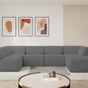 wohnli-moebel-suche-800001616913-1 WOHNLANDSCHAFT Ottomane Rechts MOVO-L 345x180x78 cm Grau Velours Textil ALTDECOR Möbel > Sofas & Couches > Wohnlandschaften > Wohnlandschaften U-Form Taupe