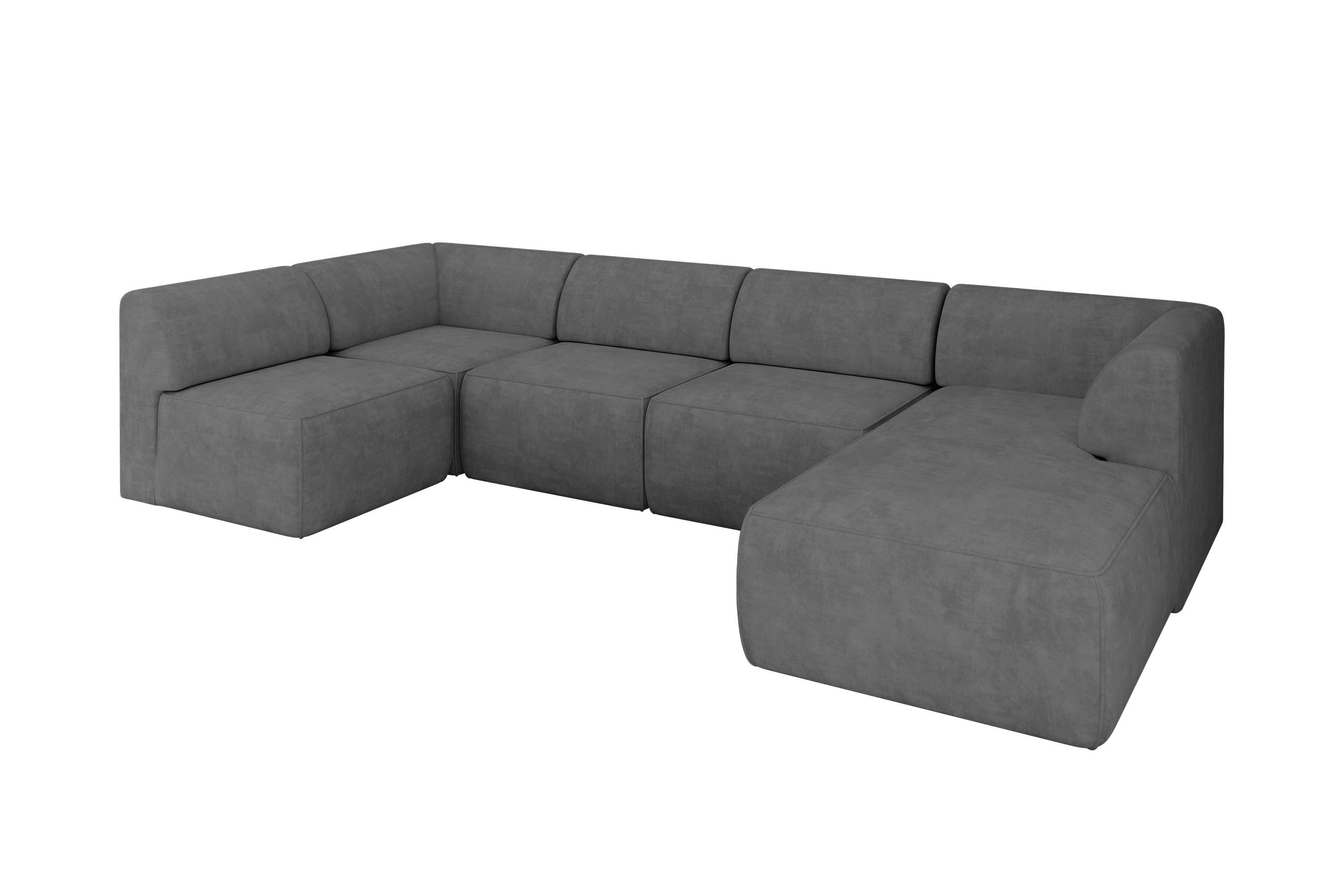 wohnli-moebel-suche-800001616913 Wohnli Möbelsuche - WOHNLANDSCHAFT Ottomane Rechts MOVO-L 345x180x78 cm Grau Velours