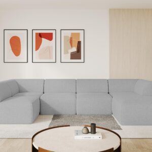 WOHNLANDSCHAFT Ottomane Rechts MOVO-L 345x180x78 cm Hellgrau Bouclé Textil ALTDECOR Möbel > Sofas & Couches > Wohnlandschaften > Wohnlandschaften U-Form Anthrazit
