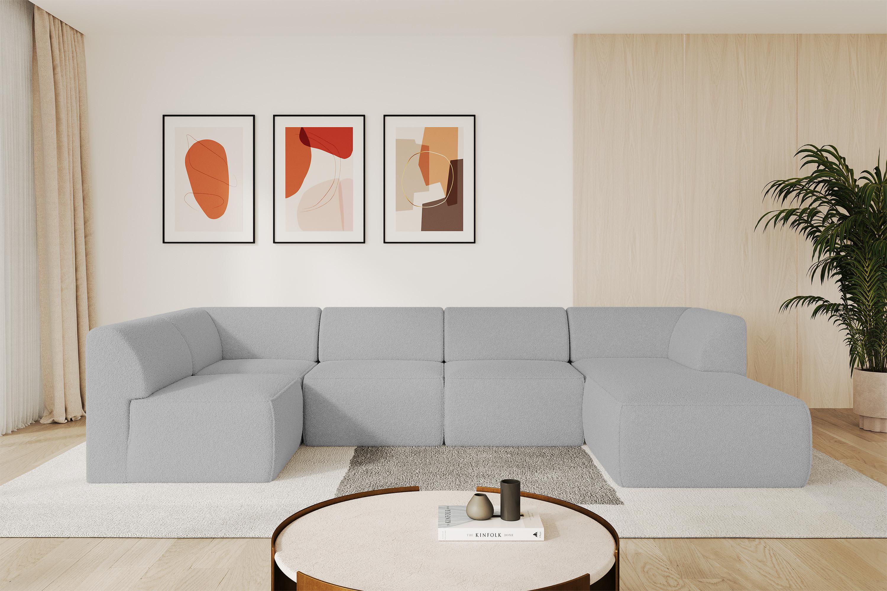 WOHNLANDSCHAFT Ottomane Rechts MOVO-L 345x180x78 cm Hellgrau Bouclé Textil ALTDECOR Möbel > Sofas & Couches > Wohnlandschaften > Wohnlandschaften U-Form Anthrazit