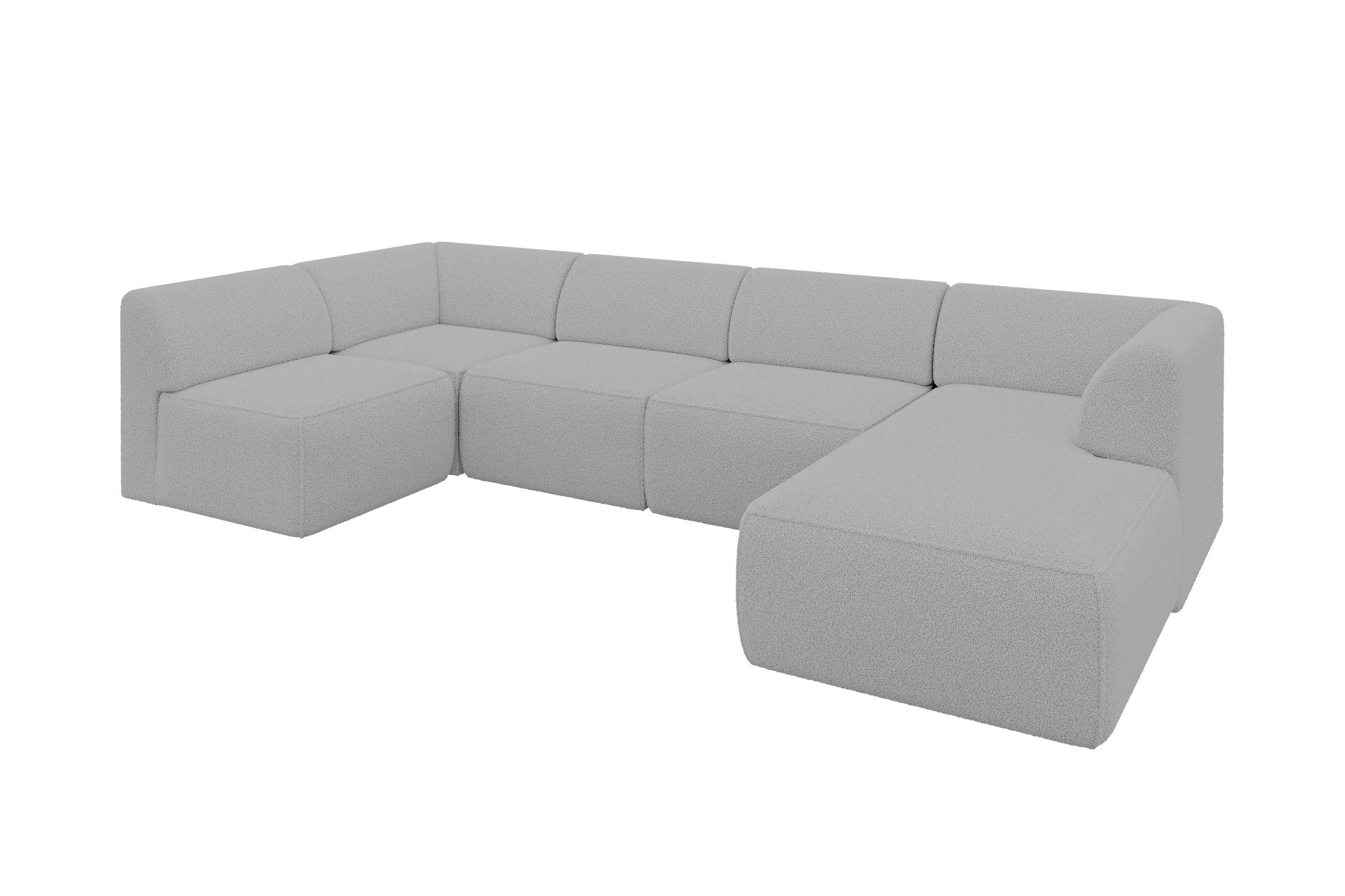 Wohnli Möbelsuche - WOHNLANDSCHAFT Ottomane Rechts MOVO-L 345x180x78 cm Hellgrau Bouclé
