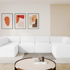 wohnli-moebel-suche-800001616929-1 WOHNLANDSCHAFT Ottomane Rechts MOVO-L 345x180x78 cm Weiß Bouclé Textil ALTDECOR Möbel > Sofas & Couches > Wohnlandschaften > Wohnlandschaften U-Form Weiß