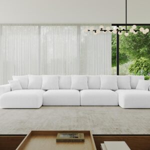 WOHNLANDSCHAFT mit Schlaffunktion ESKAR-U2-464x176x72cm Weiß Textil ALTDECOR Möbel > Sofas & Couches > Wohnlandschaften > Wohnlandschaften U-Form Weiß