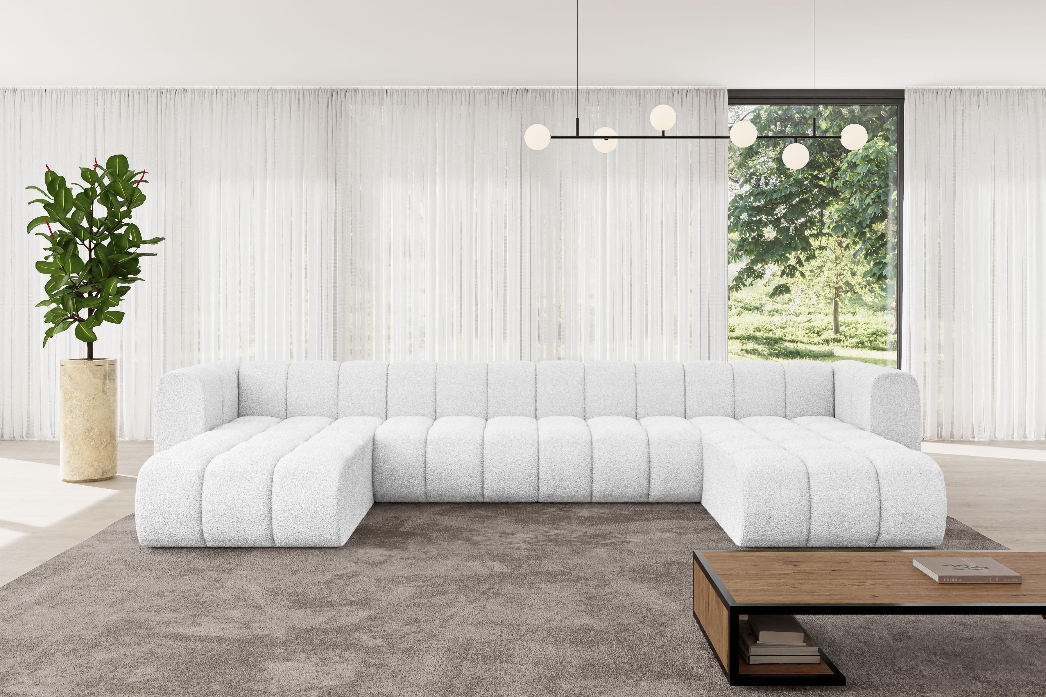 WOHNLANDSCHAFT modulares Sofa Joren-U2 - 410x177x70 cm Weiß Textil ALTDECOR Möbel > Sofas & Couches > Wohnlandschaften > Wohnlandschaften U-Form Weiß