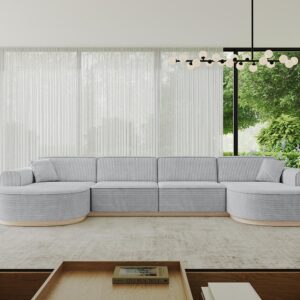 WOHNLANDSCHAFT MARI-U2-v1 - 388x171x83 cm Grau Cord Textil ALTDECOR Möbel > Sofas & Couches > Wohnlandschaften > Wohnlandschaften U-Form Grau