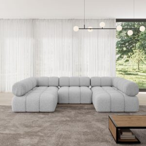 WOHNLANDSCHAFT modulares Sofa Garvo-U1 - 285x190x70 cm Hellgrau Bouclé Textil ALTDECOR Möbel > Sofas & Couches > Wohnlandschaften > Wohnlandschaften U-Form Grau