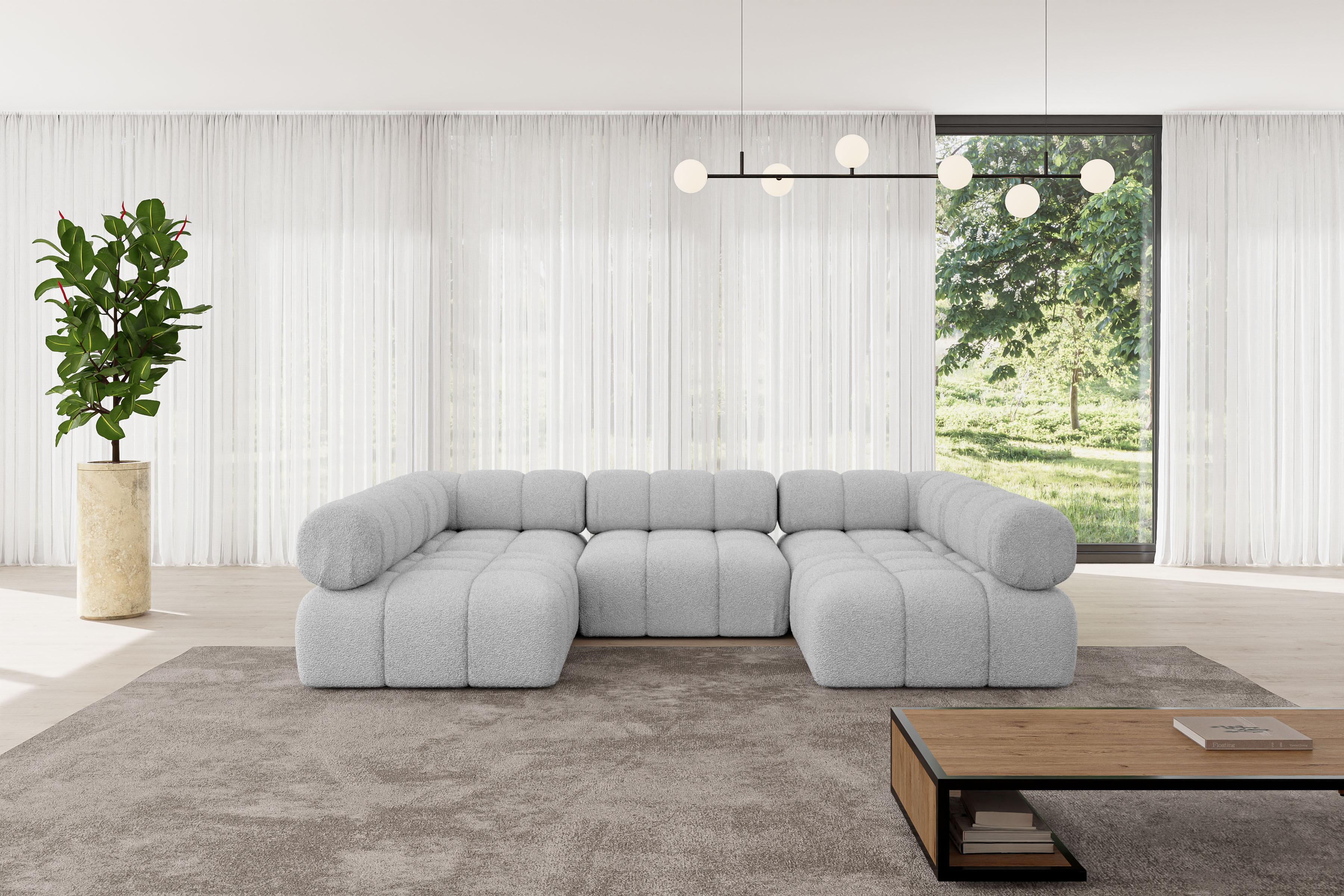 WOHNLANDSCHAFT modulares Sofa Garvo-U1 - 285x190x70 cm Hellgrau Bouclé Textil ALTDECOR Möbel > Sofas & Couches > Wohnlandschaften > Wohnlandschaften U-Form Grau