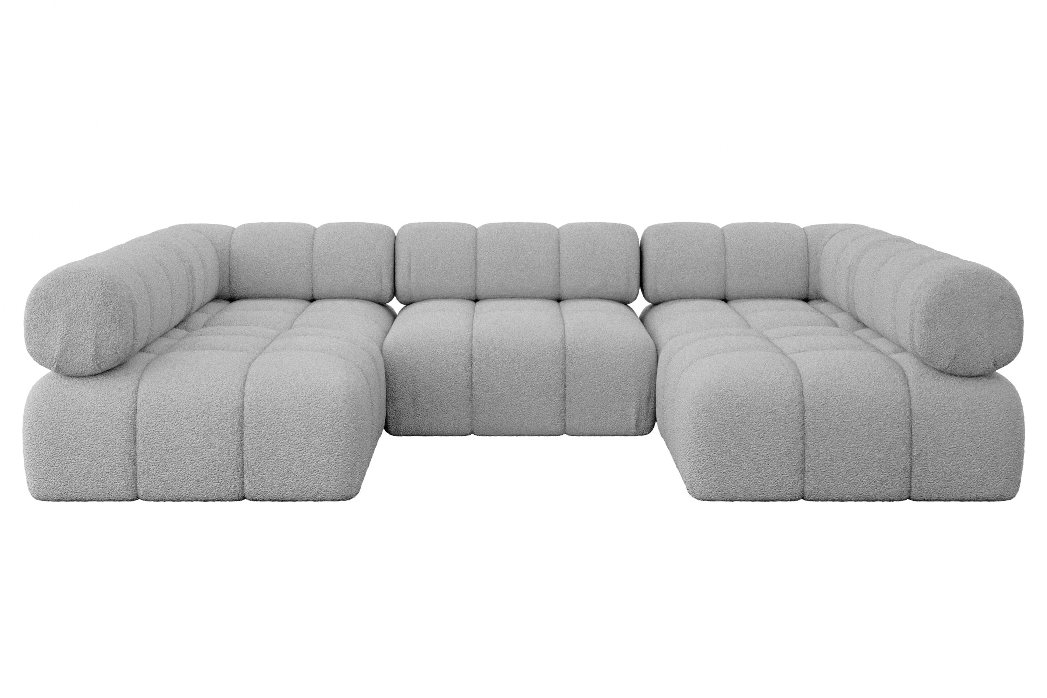 Wohnli Möbelsuche - WOHNLANDSCHAFT modulares Sofa Garvo-U1 - 285x190x70 cm Hellgrau Bouclé