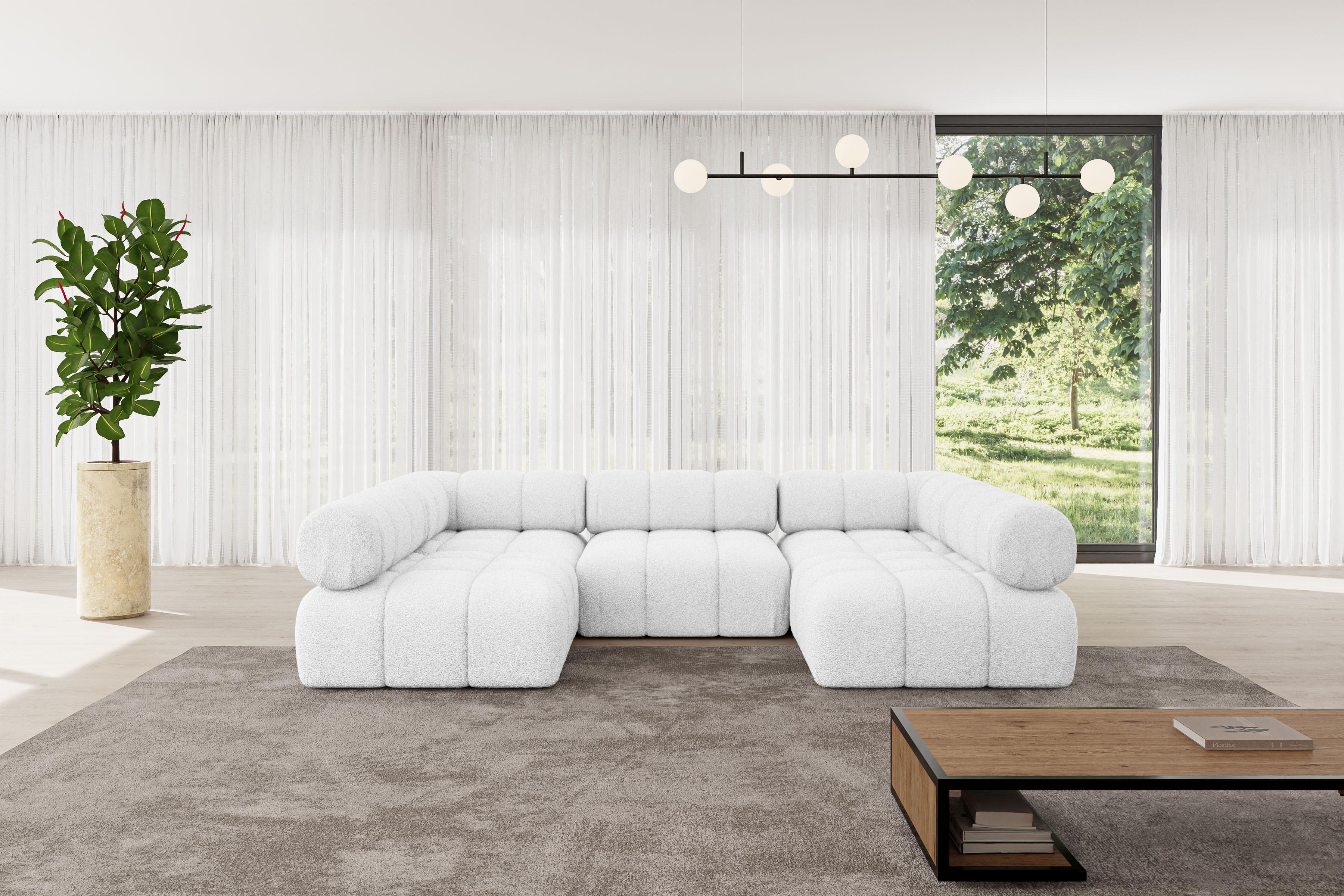 WOHNLANDSCHAFT modulares Sofa Garvo-U1 - 285x190x70 cm Weiß Bouclé Textil ALTDECOR Möbel > Sofas & Couches > Wohnlandschaften > Wohnlandschaften U-Form Weiß