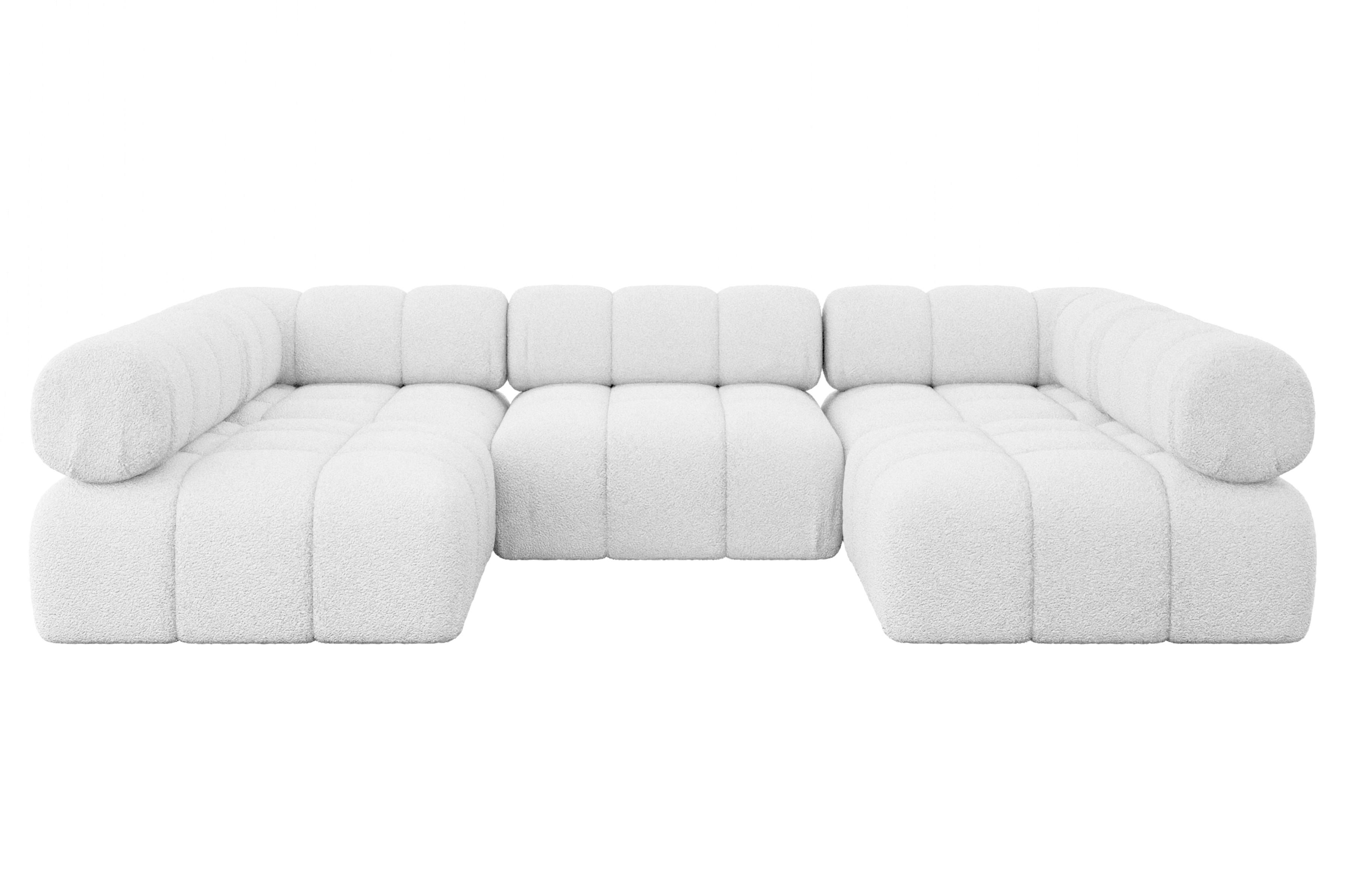 Wohnli Möbelsuche - WOHNLANDSCHAFT modulares Sofa Garvo-U1 - 285x190x70 cm Weiß Bouclé