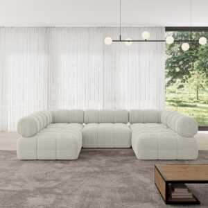 wohnli-moebel-suche-800001617015-1 WOHNLANDSCHAFT modulares Sofa Garvo-U1 - 285x190x70 cm Creme Cord Textil ALTDECOR Möbel > Sofas & Couches > Wohnlandschaften > Wohnlandschaften U-Form Weiß