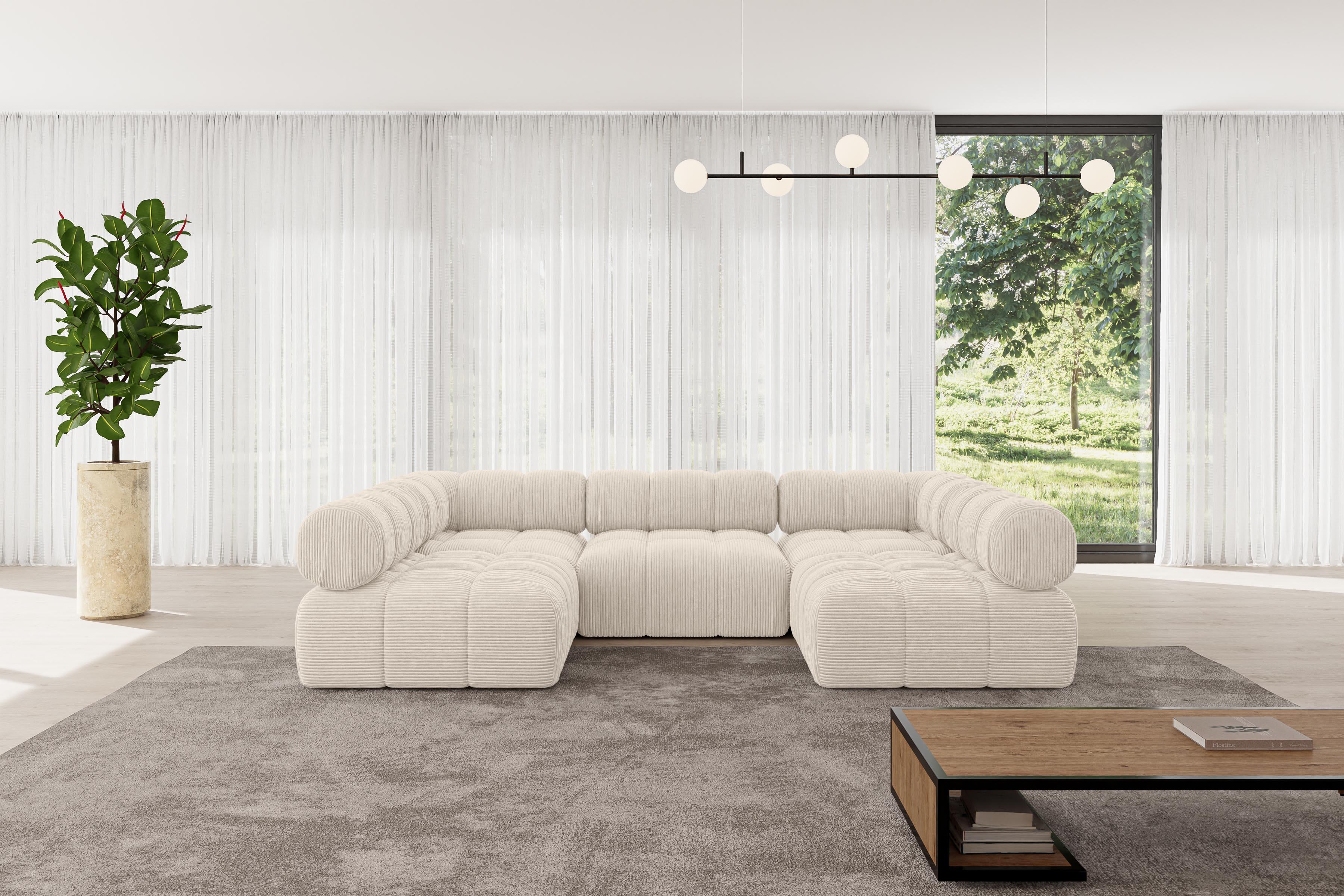 WOHNLANDSCHAFT modulares Sofa Garvo-U1 - 285x190x70 cm Beige Cord Textil ALTDECOR Möbel > Sofas & Couches > Wohnlandschaften > Wohnlandschaften U-Form Beige