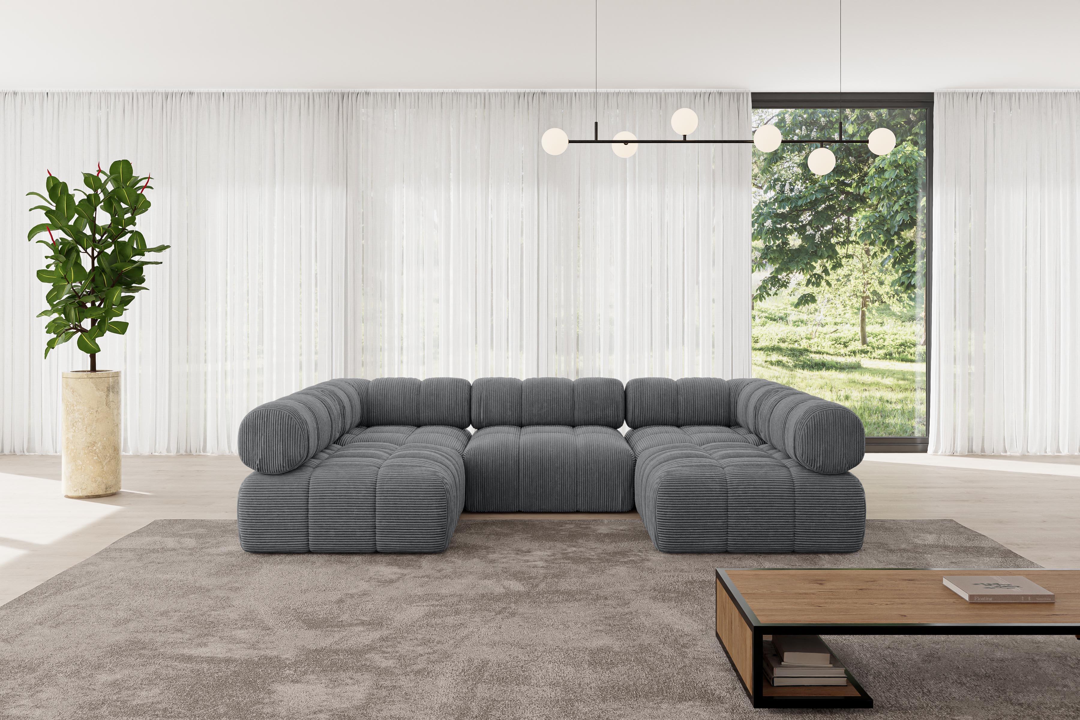 wohnli-moebel-suche-800001617026-1 WOHNLANDSCHAFT modulares Sofa Garvo-U1 - 285x190x70 cm Dunkelgrau Cord Textil ALTDECOR Möbel > Sofas & Couches > Wohnlandschaften > Wohnlandschaften U-Form Grau