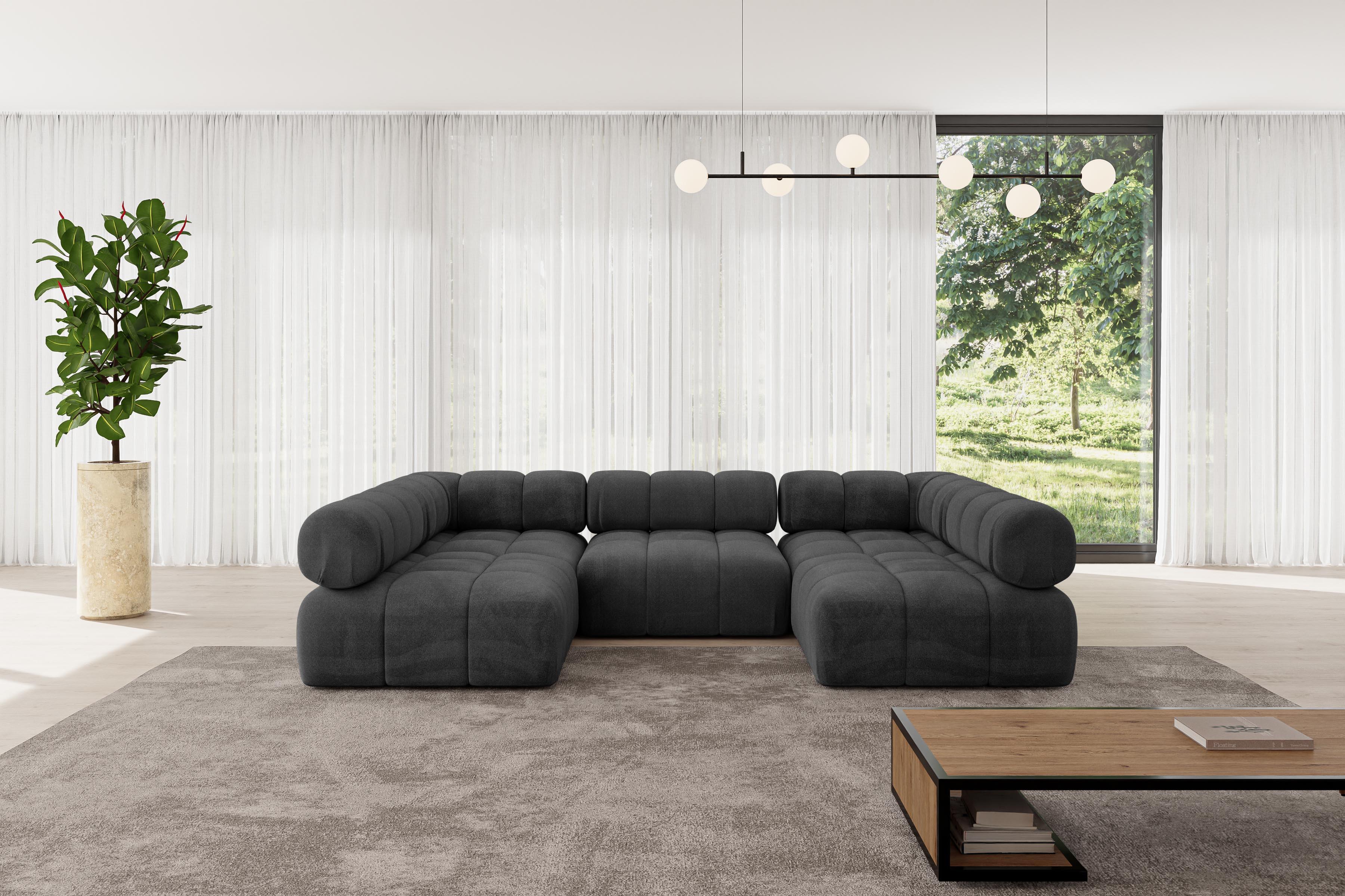wohnli-moebel-suche-800001617029-1 WOHNLANDSCHAFT modulares Sofa Garvo-U1 - 285x190x70 cm Schwarz Velours Textil ALTDECOR Möbel > Sofas & Couches > Wohnlandschaften > Wohnlandschaften U-Form Schwarz