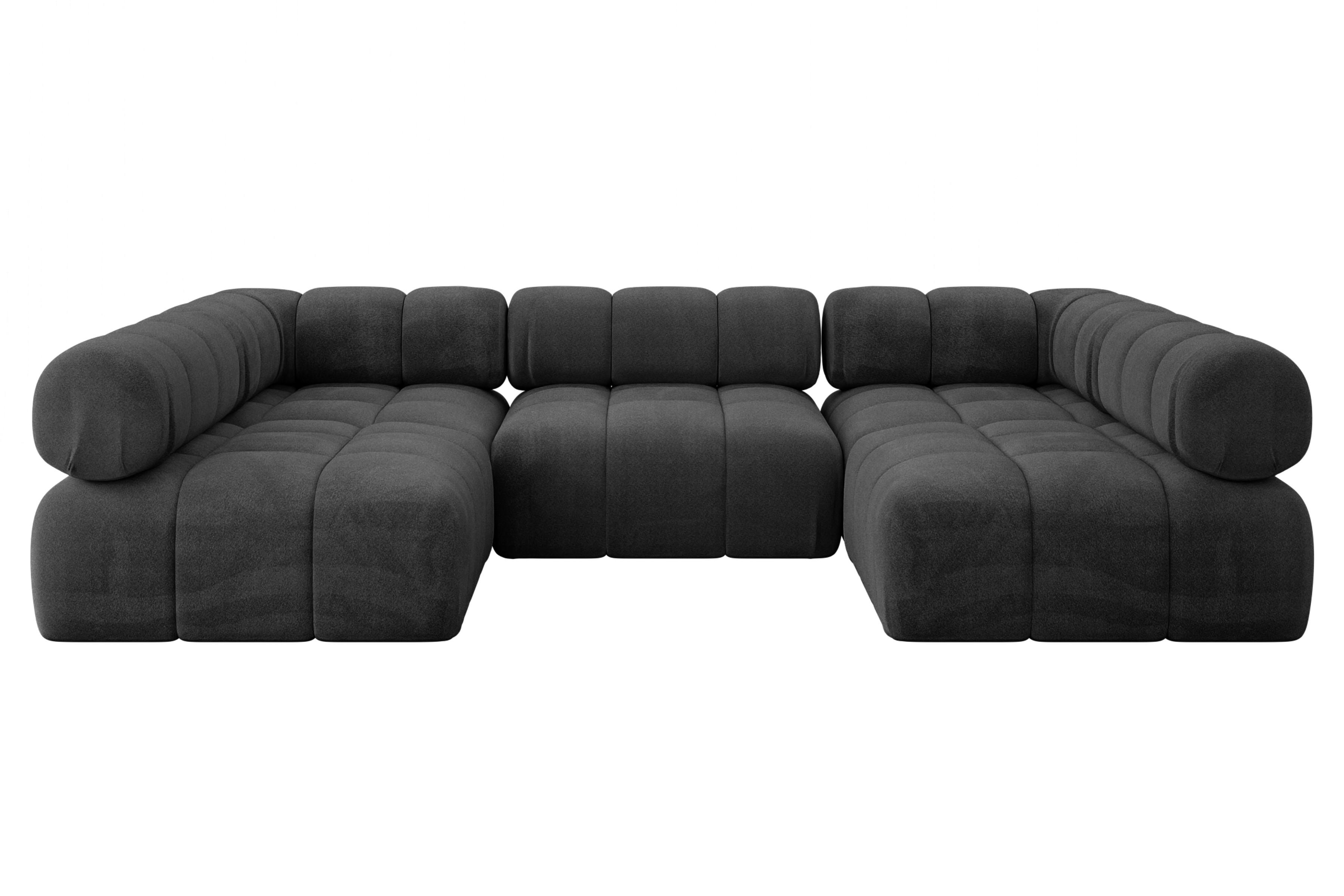 Wohnli Möbelsuche - WOHNLANDSCHAFT modulares Sofa Garvo-U1 - 285x190x70 cm Schwarz Velours