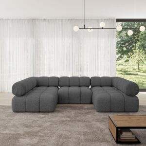 WOHNLANDSCHAFT modulares Sofa Garvo-U1 - 285x190x70 cm Grau Bouclé Textil ALTDECOR Möbel > Sofas & Couches > Wohnlandschaften > Wohnlandschaften U-Form Grau