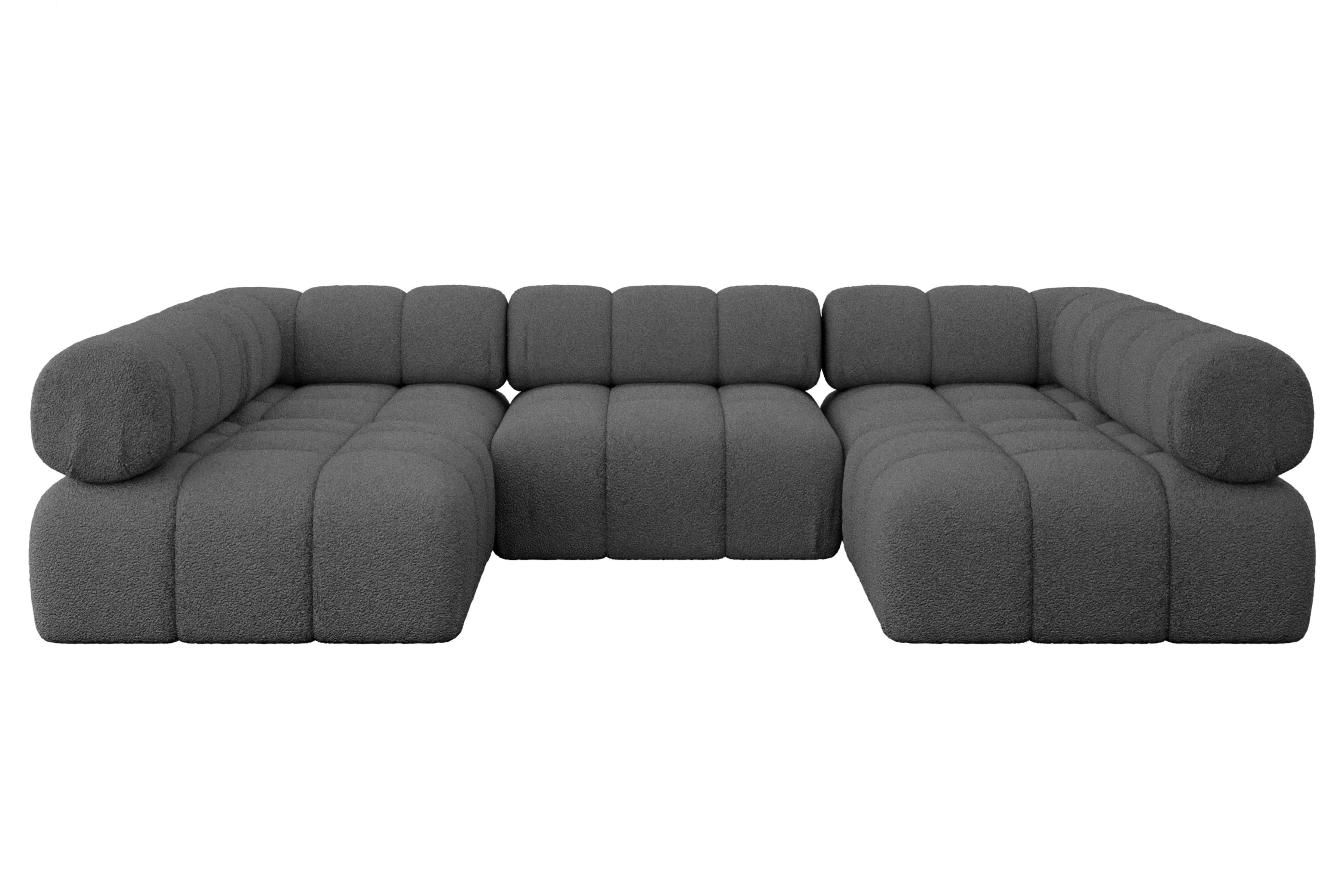 Wohnli Möbelsuche - WOHNLANDSCHAFT modulares Sofa Garvo-U1 - 285x190x70 cm Grau Bouclé
