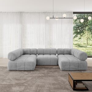wohnli-moebel-suche-800001617044-1 WOHNLANDSCHAFT modulares Sofa Garvo-U1 - 285x190x70 cm Hellgrau Velours Textil ALTDECOR Möbel > Sofas & Couches > Wohnlandschaften > Wohnlandschaften U-Form Grau