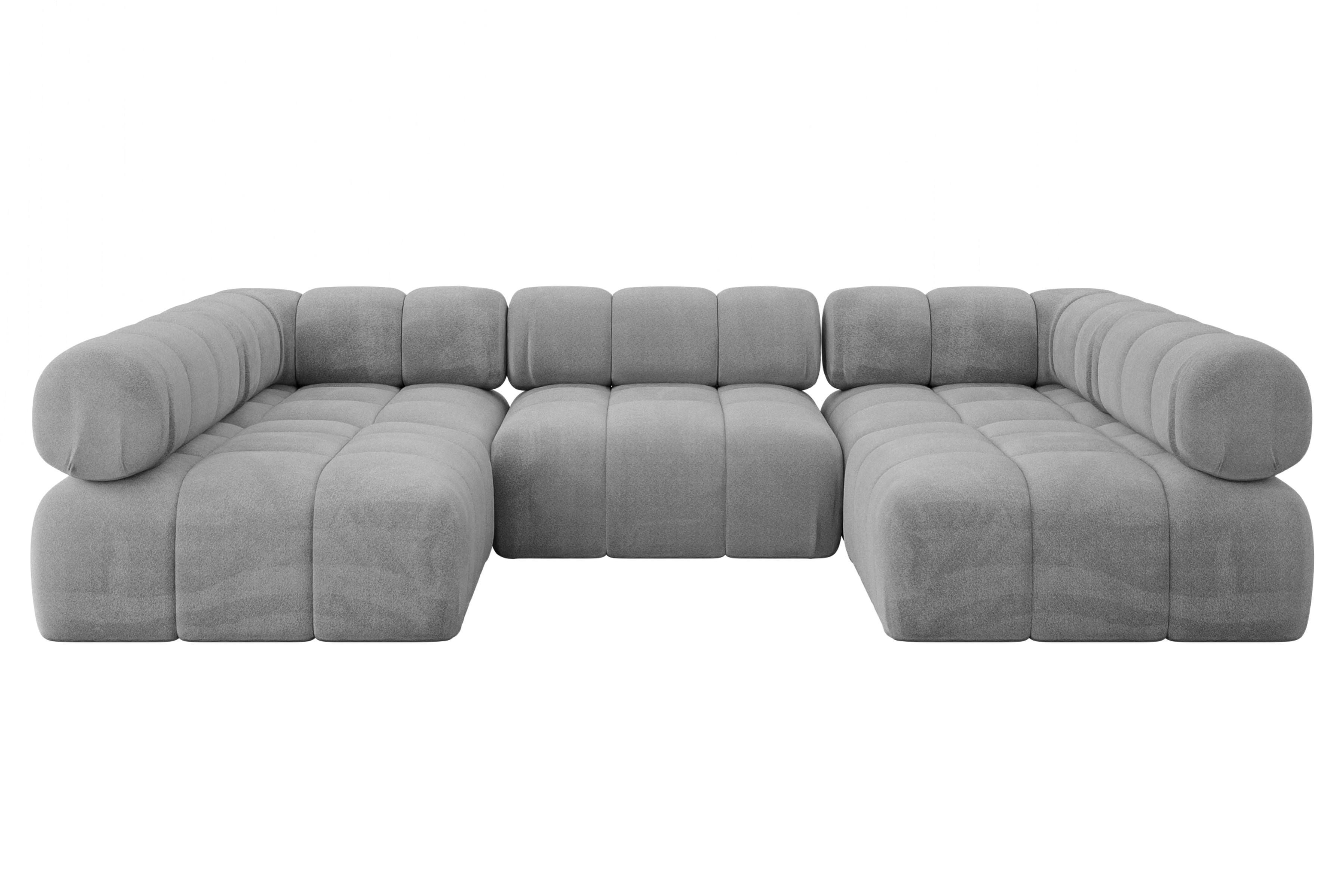 wohnli-moebel-suche-800001617044 Wohnli Möbelsuche - WOHNLANDSCHAFT modulares Sofa Garvo-U1 - 285x190x70 cm Hellgrau Velours