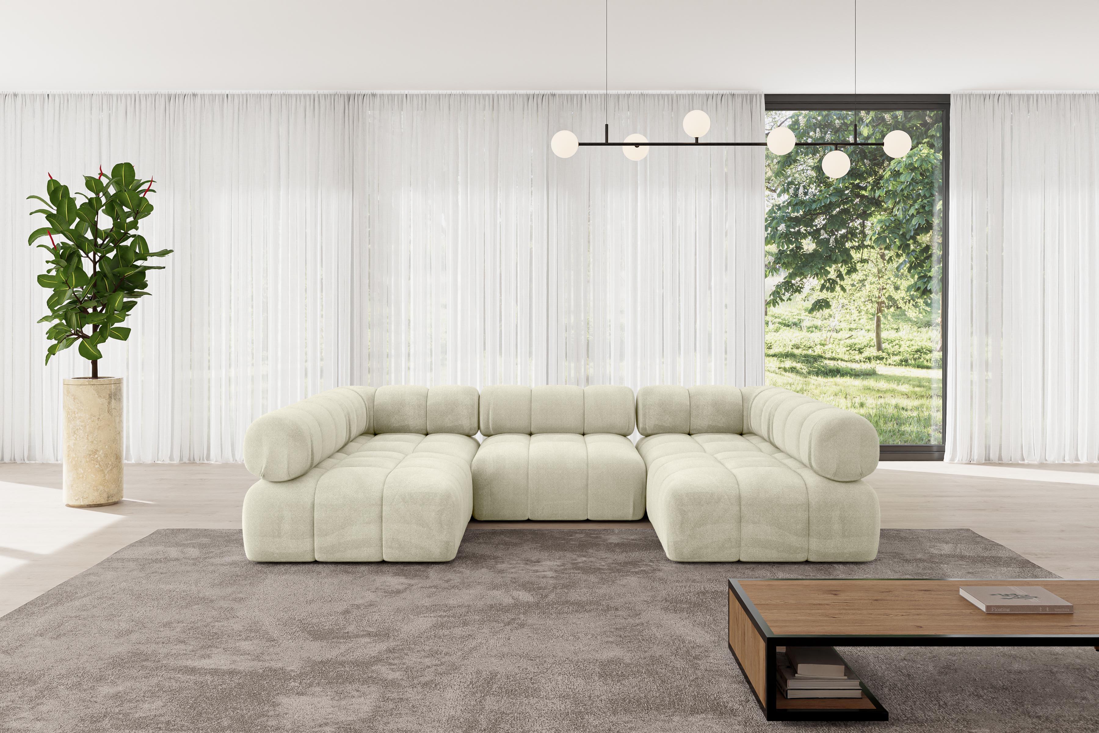 wohnli-moebel-suche-800001617049-1 WOHNLANDSCHAFT modulares Sofa Garvo-U1 - 285x190x70 cm Beige Velours Textil ALTDECOR Möbel > Sofas & Couches > Wohnlandschaften > Wohnlandschaften U-Form Beige