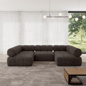 WOHNLANDSCHAFT modulares Sofa Garvo-U1 - 285x190x70 cm Braun Velours Textil ALTDECOR Möbel > Sofas & Couches > Wohnlandschaften > Wohnlandschaften U-Form Braun