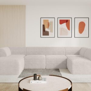 wohnli-moebel-suche-800001617078-1 WOHNLANDSCHAFT Ottomane Links MOVO-L 345x180x78 cm Creme Cord Textil ALTDECOR Möbel > Sofas & Couches > Wohnlandschaften > Wohnlandschaften U-Form Weiß