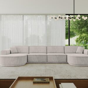 wohnli-moebel-suche-800001617095-1 WOHNLANDSCHAFT MARI-U2-v3 - 388x171x83 cm Hellbraun Velours Textil ALTDECOR Möbel > Sofas & Couches > Wohnlandschaften > Wohnlandschaften U-Form Braun