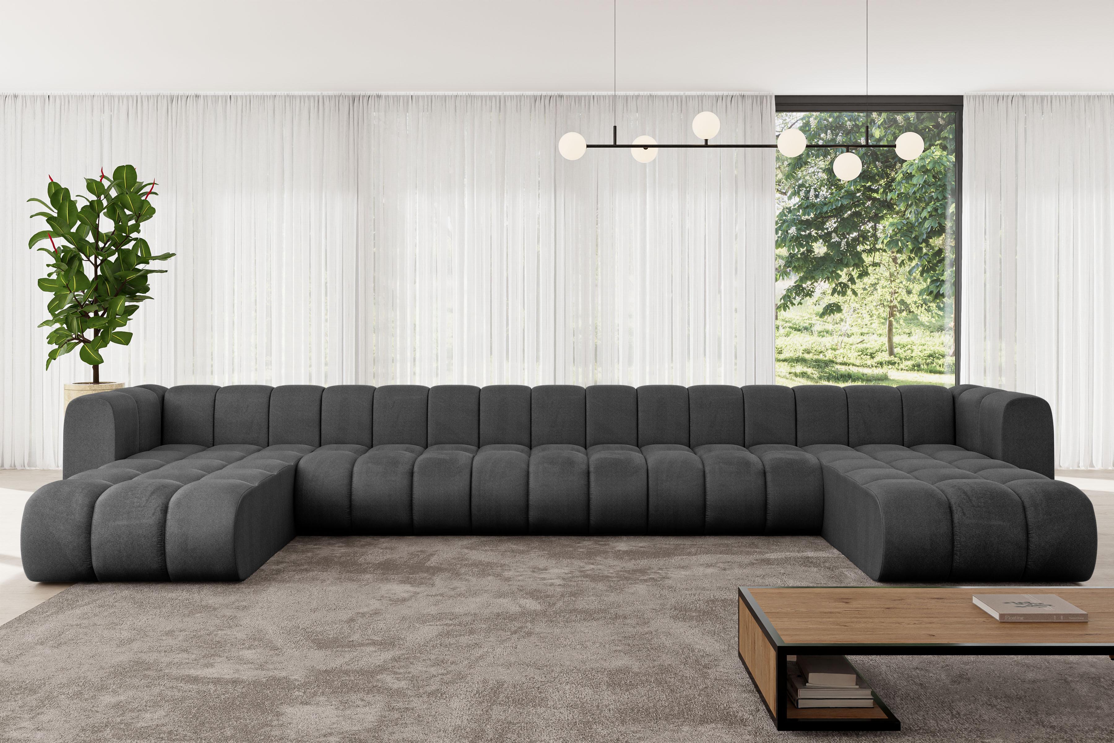 WOHNLANDSCHAFT modulares Sofa Joren-U3 - 501x177x70 cm Schwarz Textil ALTDECOR Möbel > Sofas & Couches > Wohnlandschaften > Wohnlandschaften U-Form Schwarz