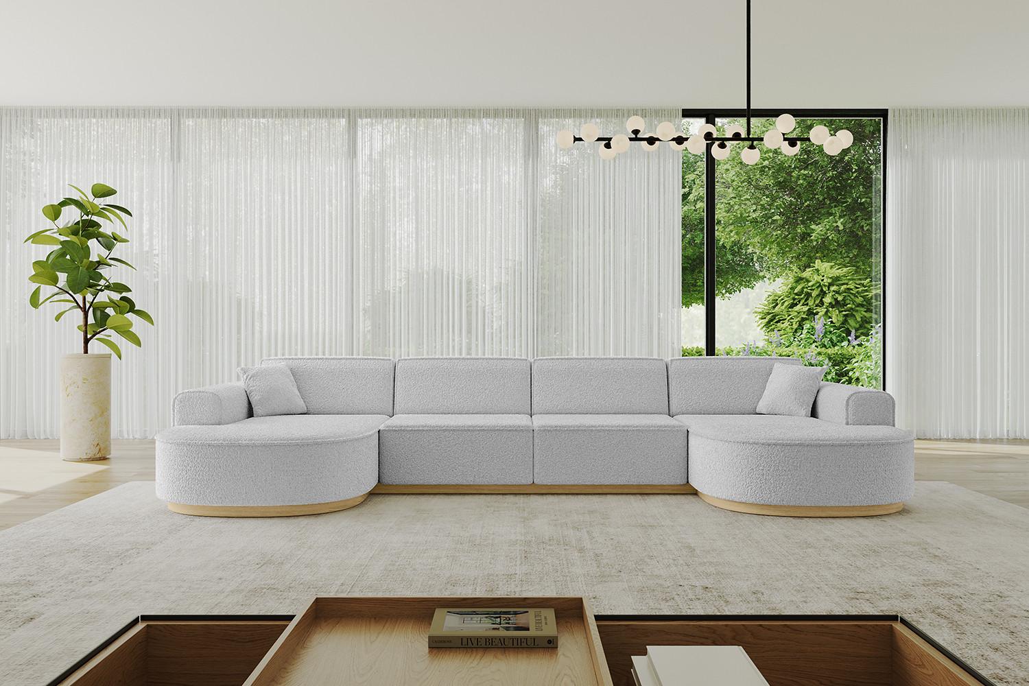 WOHNLANDSCHAFT MARI-U2-v2 - 388x171x83 cm Hellgrau Bouclé Textil ALTDECOR Möbel > Sofas & Couches > Wohnlandschaften > Wohnlandschaften U-Form Grau