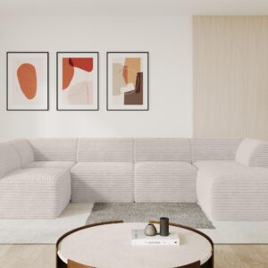 wohnli-moebel-suche-800001617217-1 WOHNLANDSCHAFT Ottomane Rechts MOVO-L 345x180x78 cm Creme Cord Textil ALTDECOR Möbel > Sofas & Couches > Wohnlandschaften > Wohnlandschaften U-Form Weiß