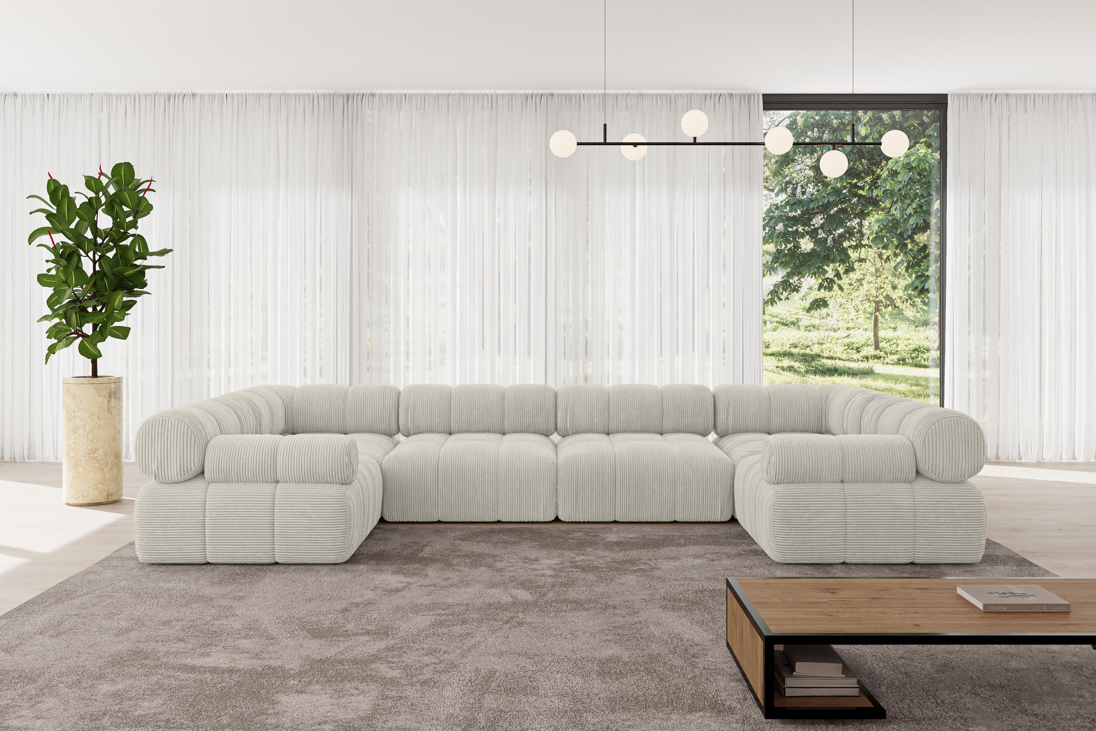 WOHNLANDSCHAFT modulares Sofa Birno-U2 - 380x190x70 cm Creme Cord Textil ALTDECOR Möbel > Sofas & Couches > Wohnlandschaften > Wohnlandschaften U-Form Weiß