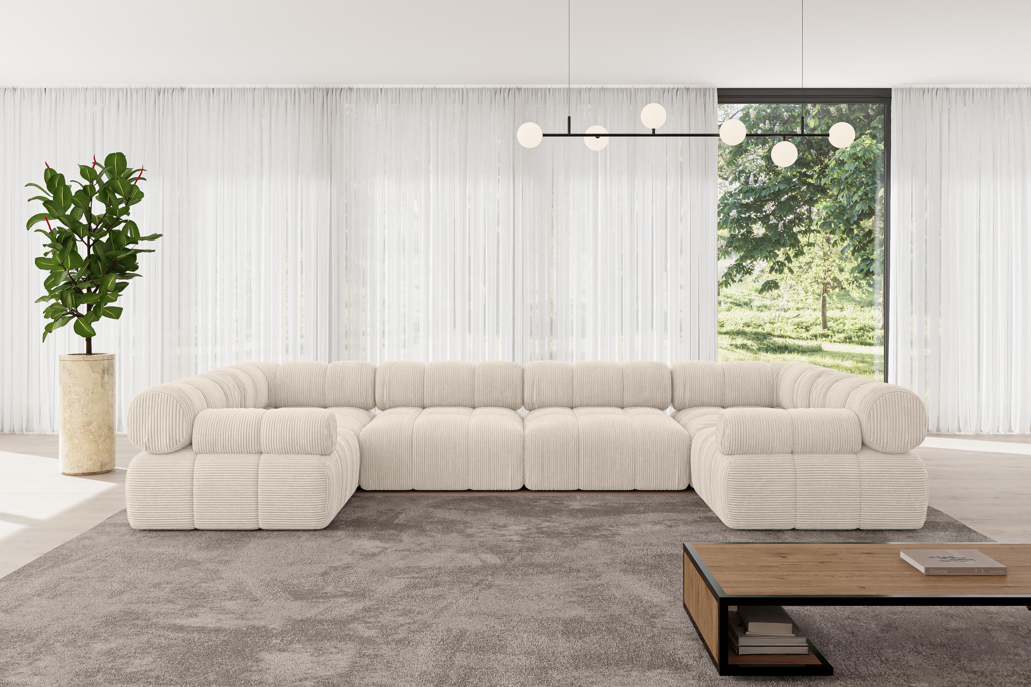 WOHNLANDSCHAFT modulares Sofa Birno-U2 - 380x190x70 cm Beige Cord Textil ALTDECOR Möbel > Sofas & Couches > Wohnlandschaften > Wohnlandschaften U-Form Beige