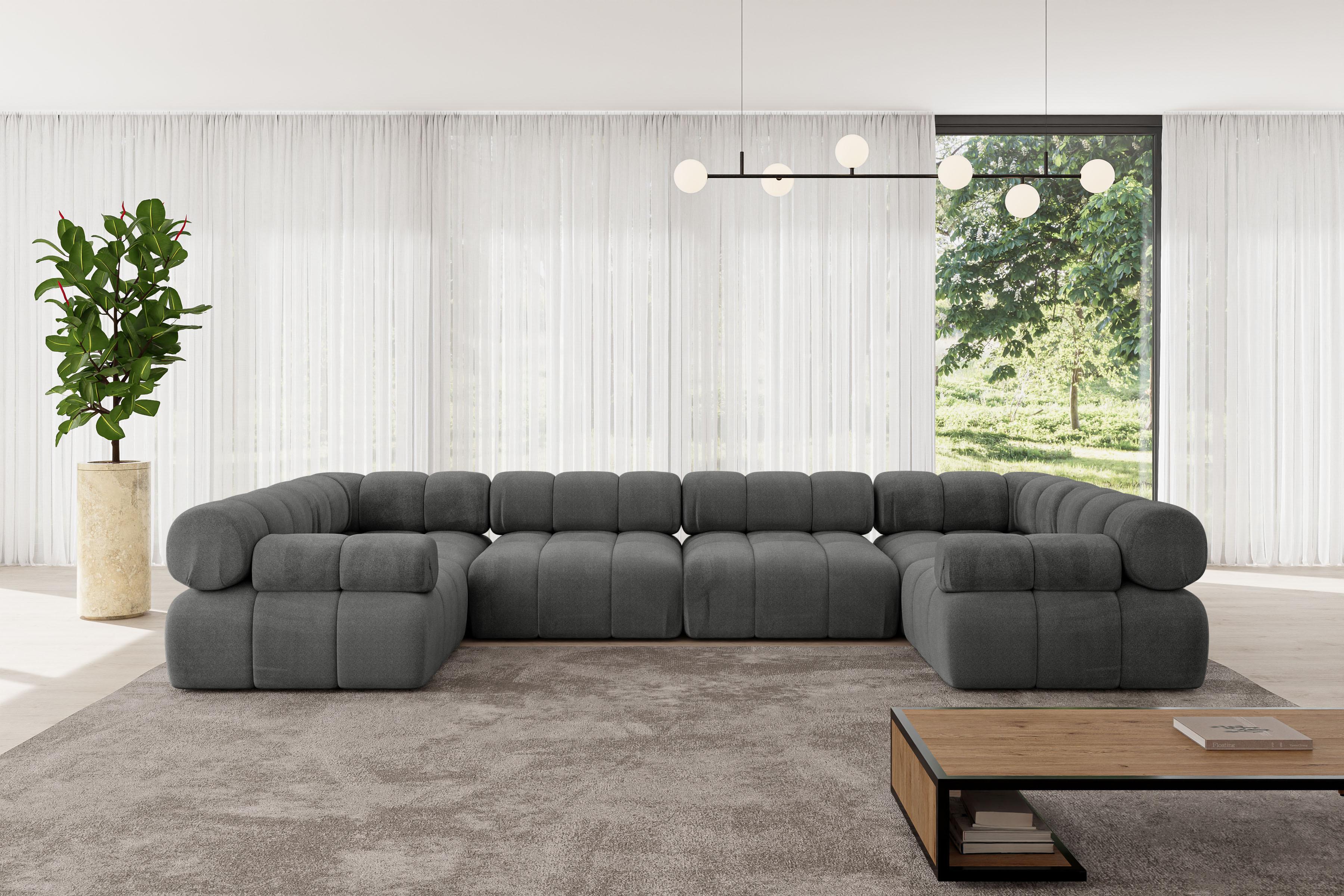 WOHNLANDSCHAFT modulares Sofa Birno-U2 - 380x190x70 cm Dunkelgrau Velours Textil ALTDECOR Möbel > Sofas & Couches > Wohnlandschaften > Wohnlandschaften U-Form Grau