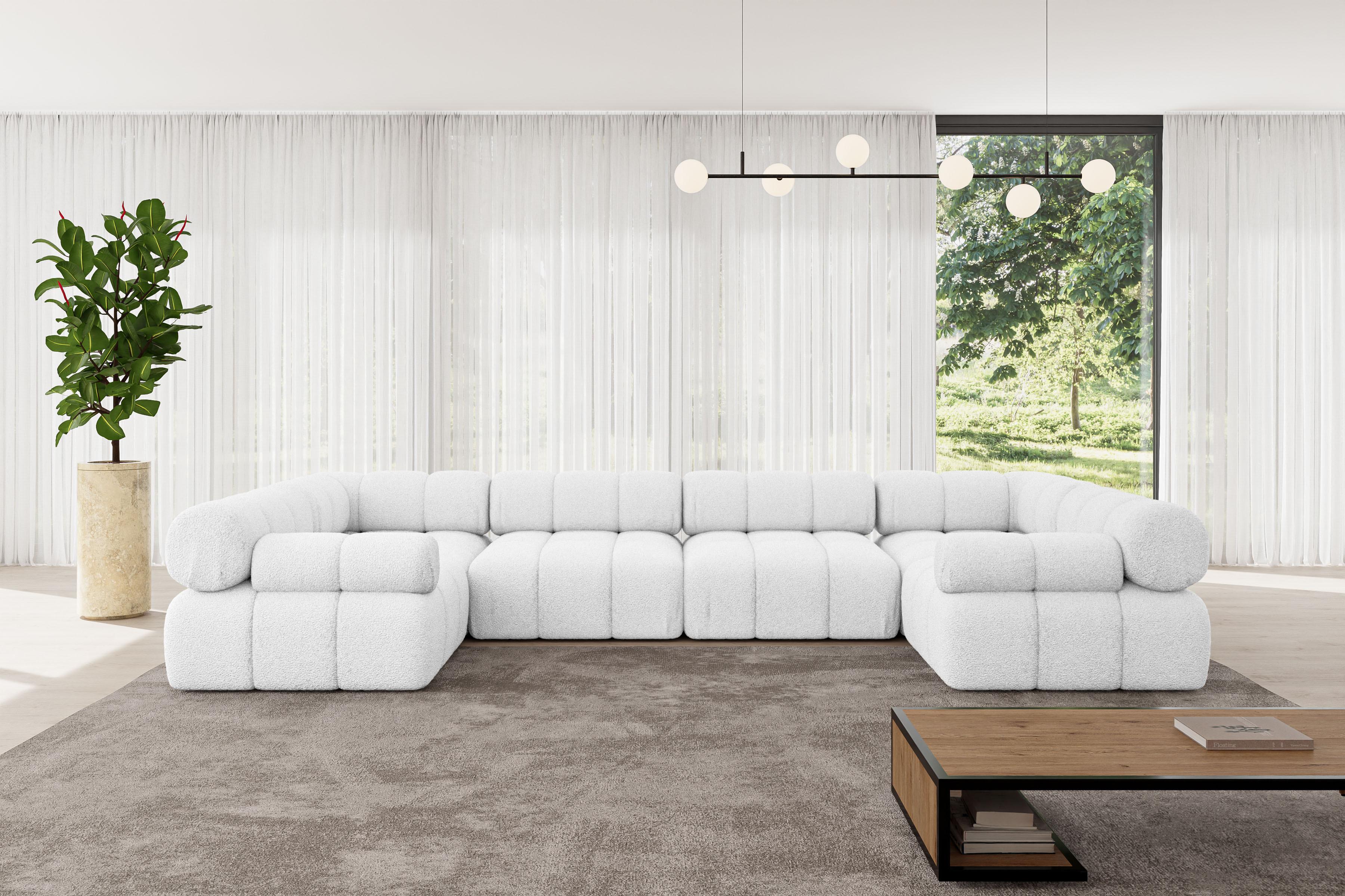 WOHNLANDSCHAFT modulares Sofa Birno-U2 - 380x190x70 cm Weiß Bouclé Textil ALTDECOR Möbel > Sofas & Couches > Wohnlandschaften > Wohnlandschaften U-Form Weiß